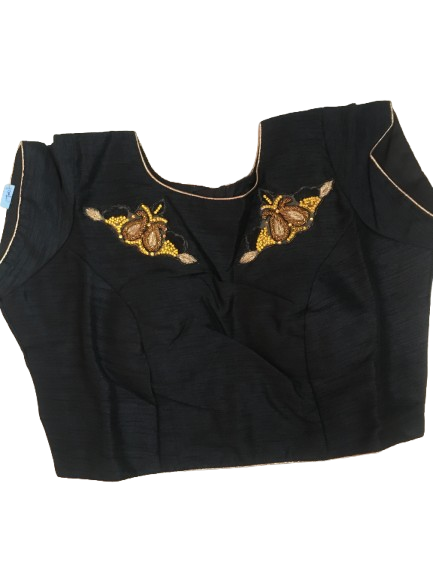 Raw Silk Black Designer Blouse 03